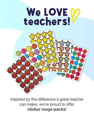 We love teachers! Our mega sticker packs are perfect for classrooms, rewards, and student fun